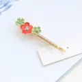 Fresh sweet floral hair clip with enamel flowers pearls and rhinestones for women girls - Green and Red