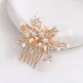 Gold floral hair comb variant with pearls and sparkling rhinestones for elegant styling. - FS20864 Brown