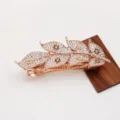 Elegant rhinestone leaf hair clip rose gold metal barrette sparkling crystals spring clip - Leaf Shape Spring Clip (F014309)