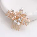 Gold floral hair comb with rhinestones and faux pearls for dance performance and bridal styling. - FS20865 Brown