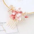 Pink floral rhinestone hair comb with faux pearls, elegant bridal hair accessory for women. - FS20868 Pink