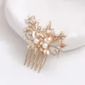 Elegant gold flower hair comb with pearls and rhinestones, perfect bridal and party accessory. - FS20868 Brown