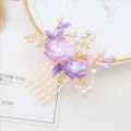 Elegant purple enamel flower hair comb with faux pearls and rhinestones for women. - FS20870 Purple