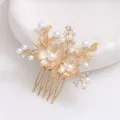 Gold floral hair comb with pearls and rhinestones, elegant bridal and dance hair accessory. - FS20870 Brown
