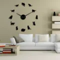 DIY large acrylic cat wall clock with modern minimalist style for living room home decor. - Black
