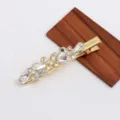 Gold rhinestone duckbill hair clip elegant crystal flower side hairpin for women styling. - White (H010036)