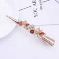 Korean style rose gold alloy hair clip with sparkling rhinestones, flowers and cute butterflies. - Coffee