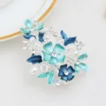 Elegant floral alloy duckbill hair clip with blue enamel, sparkling rhinestones and pearls. - Silver & Blue (H009463)