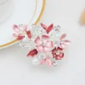 Elegant floral alloy rhinestone pearl duckbill hair clip for women charming side hair accessory. - Silver & Pink (H009463)