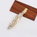 Elegant Gold Rhinestone Duckbill Hair Clip Crystal Bow Side Hair Accessory For Women - White (H010037)