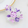 Elegant purple enamel flower hairpin with sparkling rhinestones and pearls for women styling. - Silver & Purple (H009463)