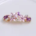 Pince à cheveux strass en métal, fleur rose et papillon violet barrette pour femmes. - 8 cm / Violet
