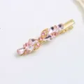 Gold pink crystal rhinestone bow duckbill hair clip elegant side hairpin for women and girls - Pink (H010037)