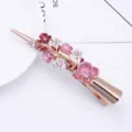 Elegant pink floral metal hair claw clip, Korean style rhinestone hairpin for women and girls. - Pink