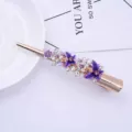 Korean style alloy flower butterfly hair clip with sparkling rhinestones for women elegant styling accessory - Purple