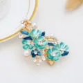 Blue enameled flower hair clip with rhinestones and pearls, elegant alloy duckbill hairpin. - Gold & Blue (H009464)