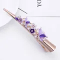 Rose gold alloy hair clip with purple enamel flowers, rhinestones, large butterfly design. - Purple