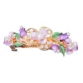 Elegant enamel floral hair clip with sparkling rhinestones and pearl, durable alloy spring barrette. - 8cm / Purple