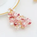 Elegant pink enamel flower hair clip with pearls and rhinestones, alloy duckbill hair pin. - Gold & Pink (H009464)