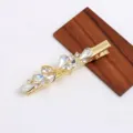 Rhinestone Bow Duckbill Hair Clip Gold Metal Side Hairpin Elegant Hair Accessories - White (H010039)