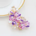 Purple enamel flower rhinestone pearl hair clip duckbill side hair clip for women elegant - Gold & Purple (H009464)