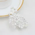 Silver alloy floral rhinestone pearl hair clip, elegant side duckbill clip for women's hairstyle. - Silver & White (H009464)