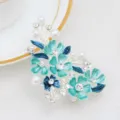 Elegant alloy enamel floral hair clip with rhinestones and pearls, chic duckbill design. - Silver & Blue (H009464)