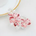 Elegant pink enamel flower rhinestone pearl duckbill hair clip for women side styling. - Silver & Pink (H009464)