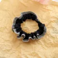 Black houndstooth hair scrunchie elastic hair band minimalist ponytail holder for women. - 1 Piece