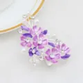 Purple flower hair clip with rhinestones and faux pearls, elegant alloy duckbill clip for women. - Silver & Purple (H009464)