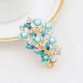 Elegant rhinestone pearl flower hair clip, stylish alloy duckbill clip for women and girls. - Gold & Blue (H009468)