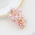 Pink floral pearl hair clip, elegant alloy rhinestone duckbill clip for women and girls. - Gold & Pink (H009468)