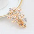 Gold-tone alloy flower duckbill hair clip decorated with sparkling rhinestones and pearls. - Gold & Coffee (H009468)