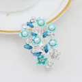 Blue floral pearl rhinestone duckbill hair clip stylish alloy hair accessories for women. - Silver & Blue (H009468)