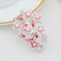 Elegant flower hair clip with pink enamel pearls and sparkling rhinestones for women. - Silver & Pink (H009468)