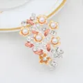 Elegant pearl rhinestone flower hair clip, alloy duckbill side clip for women daily styling. - Silver & Coffee (H009468)