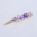 Elegant purple enamel flower alloy hair clip side bobby pin sparkly rhinestone hair accessories - Purple