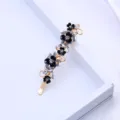Black and white floral alloy hair clip with rhinestones, elegant side hair barrette for women. - Gray