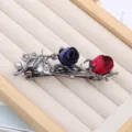 Barrette cheveux rose style coréen sombre tissu pince printemps métal accessoire femme - Bleu + Rouge