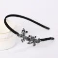 Korean style alloy headband with vintage silver butterfly and blue rhinestones for women. - Double Butterfly Rhinestone Headband(FG00624) / Black