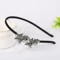Korean style alloy crystal rhinestone headband elegant black hair hoop for women daily wear - Pearl Floral Butterfly Headband(FG00639) / Black