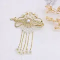 Vintage gold bow hair clip with elegant pearl tassels and rhinestones for women stylish hair styling. - Gold(HB01363-G)