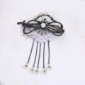 Vintage black flower tassel hair claw clip elegant hair accessory for women styling hair. - Gunblack(HB01363)