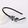Korean style alloy headband with dark blue rhinestones and gray pearls. Elegant hair hoop accessory. - Pleated Pearl Headband(FG00635) / Black