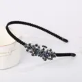 Korean style black velvet headband with elegant dark blue crystal rhinestone alloy ornament. - Velvet Crystal Headband(FG00633) / Black