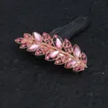 Fermaglio per capelli foglia strass oro rosa, molletta elegante per acconciatura donna. - Stile Foglia (F014738) / Rosa