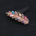 Elegante molletta per capelli a foglia oro rosa con strass colorati, fermaglio a molla di cristallo. - Stile Foglia (F014738) / Multicolore