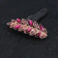 Elegante molla per capelli foglia oro rosa con strass fermaglio cristallo rosa 8cm - Stile Foglia (F014738) / Viola