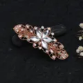 Fermaglio per capelli con strass floreali oro rosa, molla in lega elegante per donne. - Stile Fiore Squisito (F014740) / Bianco