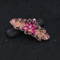 Elegante molletta per capelli in oro rosa con strass di cristallo rosa e foglie. - Stile Fiore Squisito (F014740) / Viola